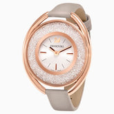 Crystalline Oval Watch, Leather strap, Gray, Rose-gold tone PVD - LAST IN STOCK